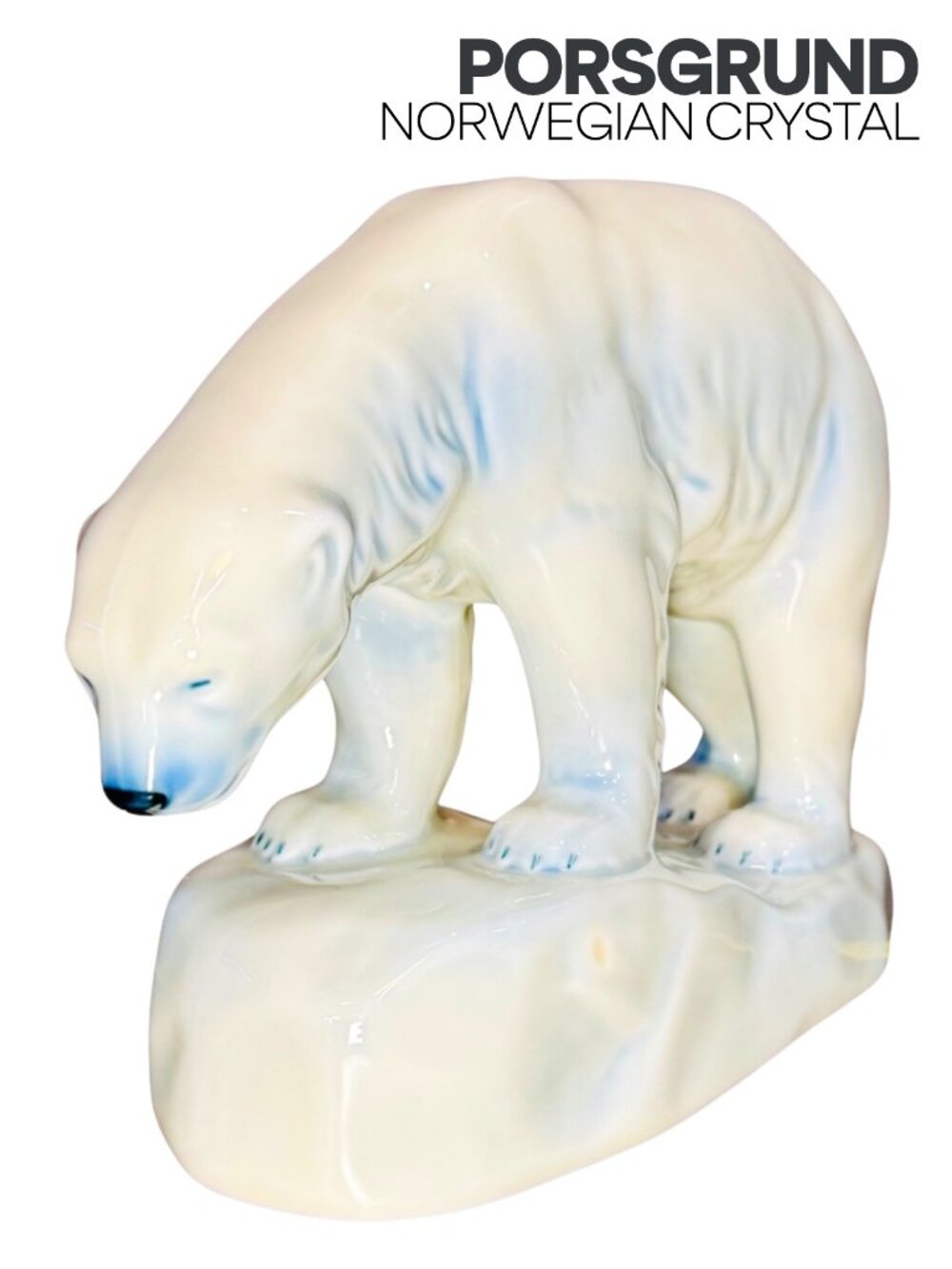 Porsgrund Norwegian Porcelain Polar Bear Standing on Ice Sculpture